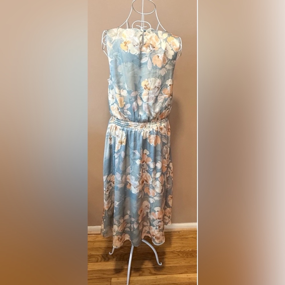 Coldwater Creek Floral Midi Dress Petite 10P Sleeveless Pockets Lined Blue - Picture 2 of 7